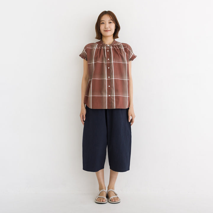 【kermu】印度棉格紋袖荷葉寬版襯衫 Japan E-Shop