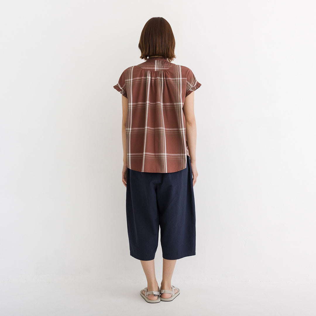 【kermu】印度棉格紋袖荷葉寬版襯衫 Japan E-Shop