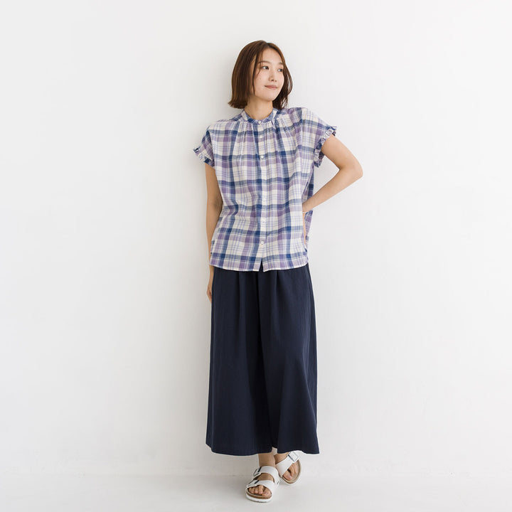 【kermu】印度棉格紋袖荷葉寬版襯衫 Japan E-Shop