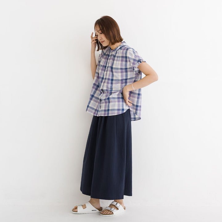 【kermu】印度棉格紋袖荷葉寬版襯衫 Japan E-Shop