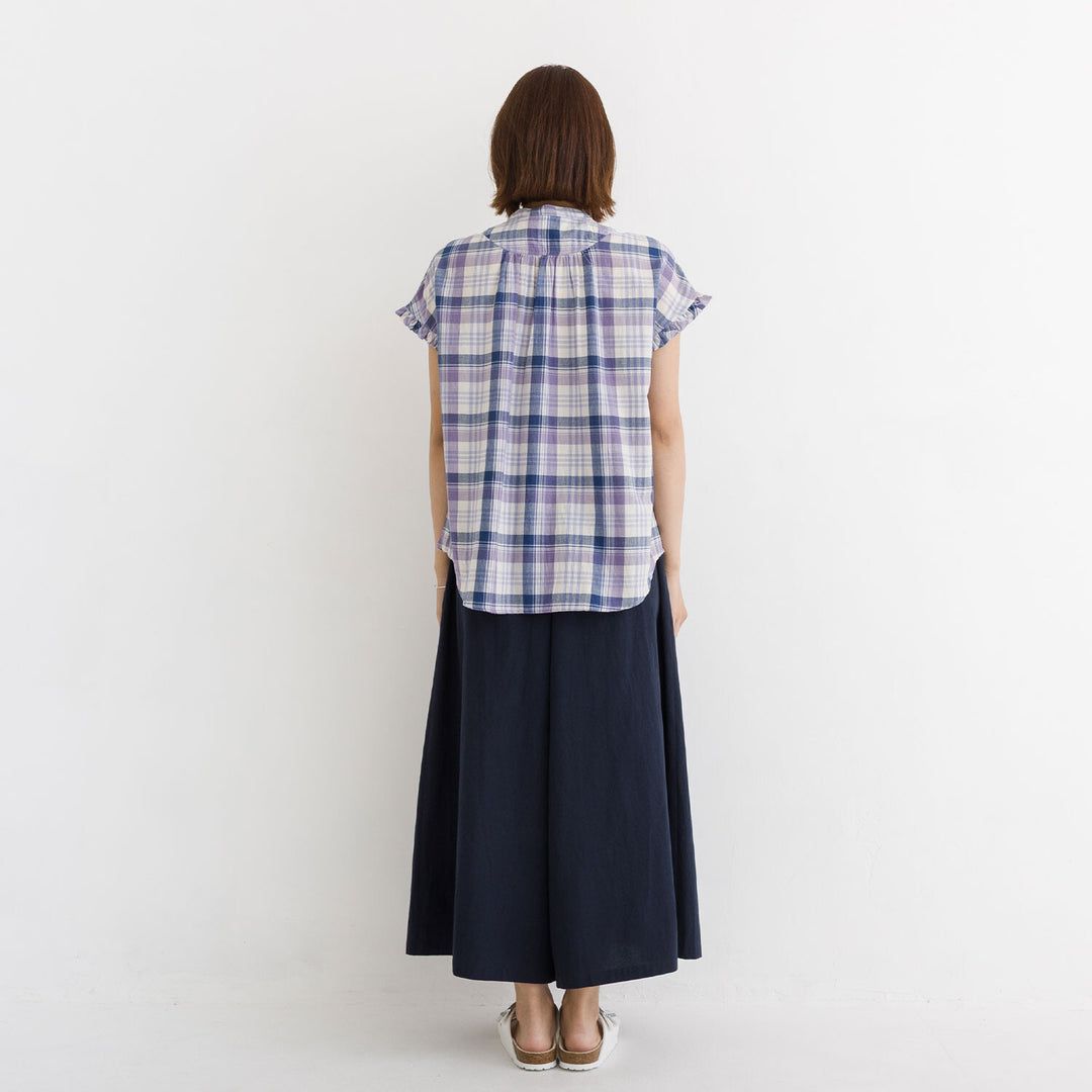 【kermu】印度棉格紋袖荷葉寬版襯衫 Japan E-Shop