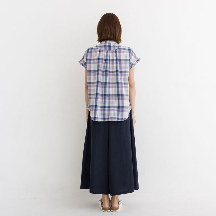 【kermu】印度棉格紋袖荷葉寬版襯衫 Japan E-Shop