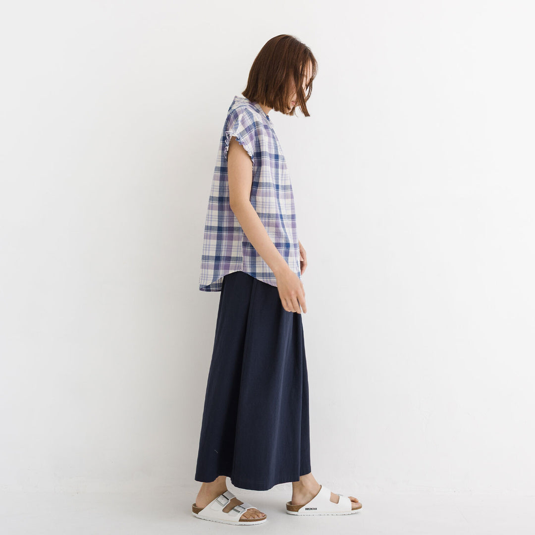 【kermu】印度棉格紋袖荷葉寬版襯衫 Japan E-Shop