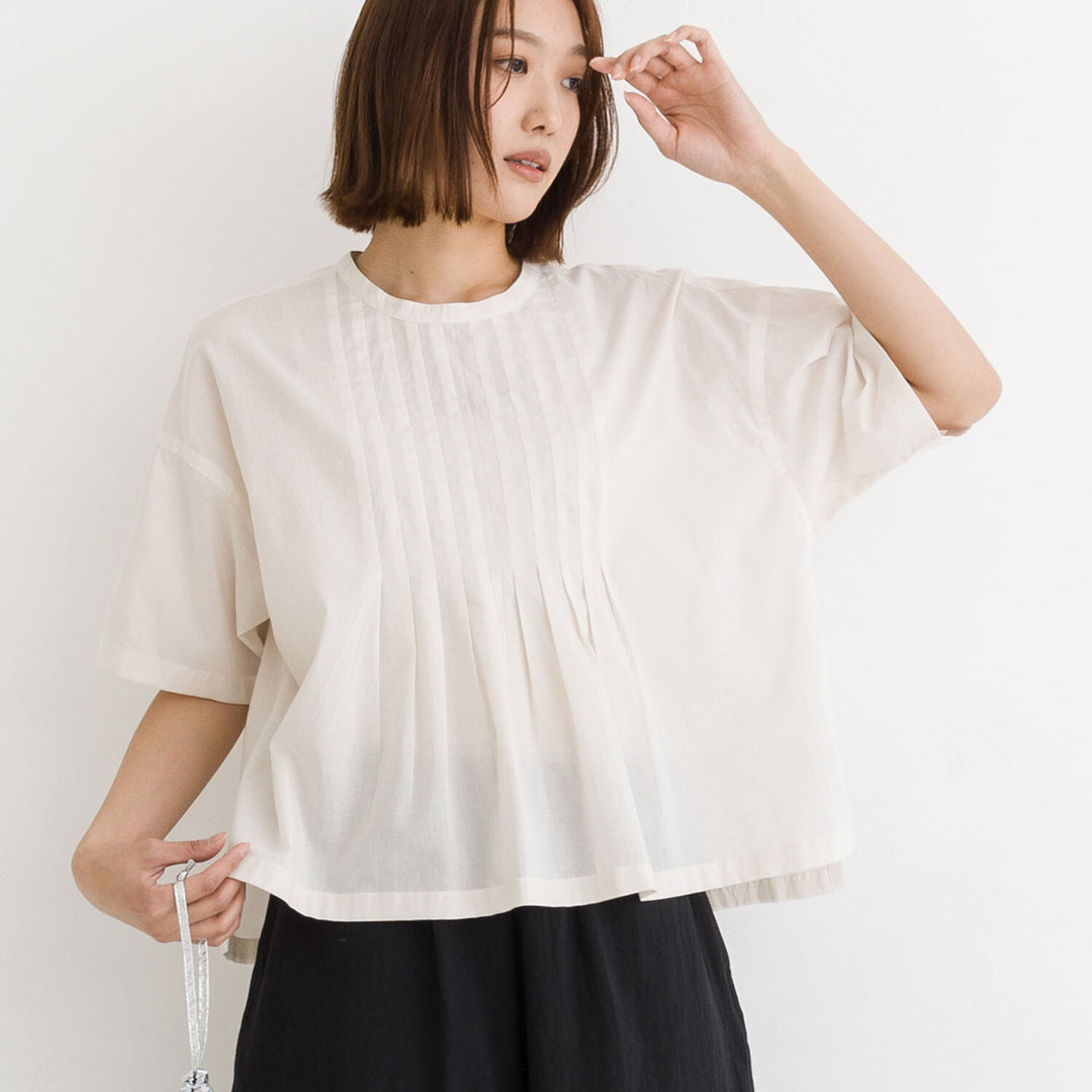 【kermu】純棉薄紗前褶寬版上衣 Japan E-Shop