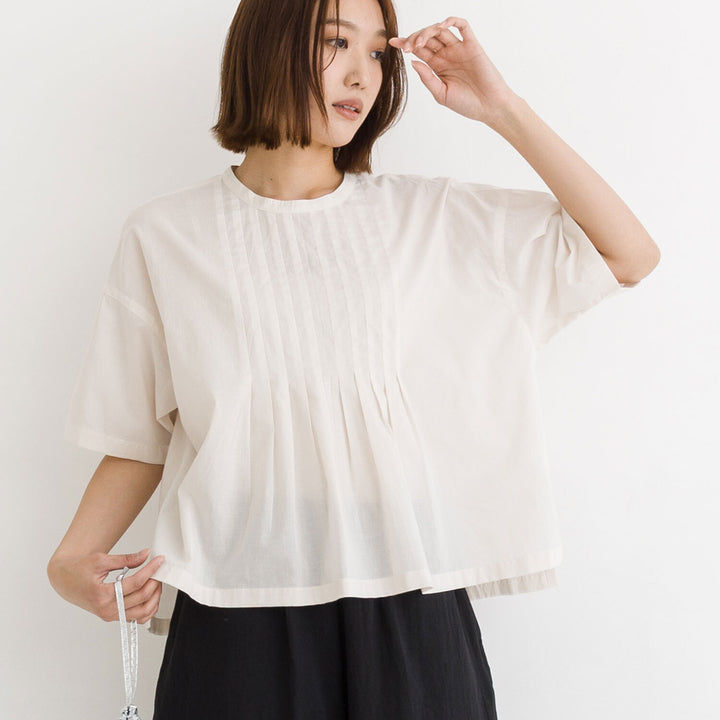 【kermu】純棉薄紗前褶寬版上衣 Japan E-Shop