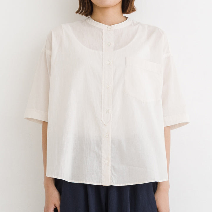【kermu】純棉薄紗立領寬版襯衫 Japan E-Shop