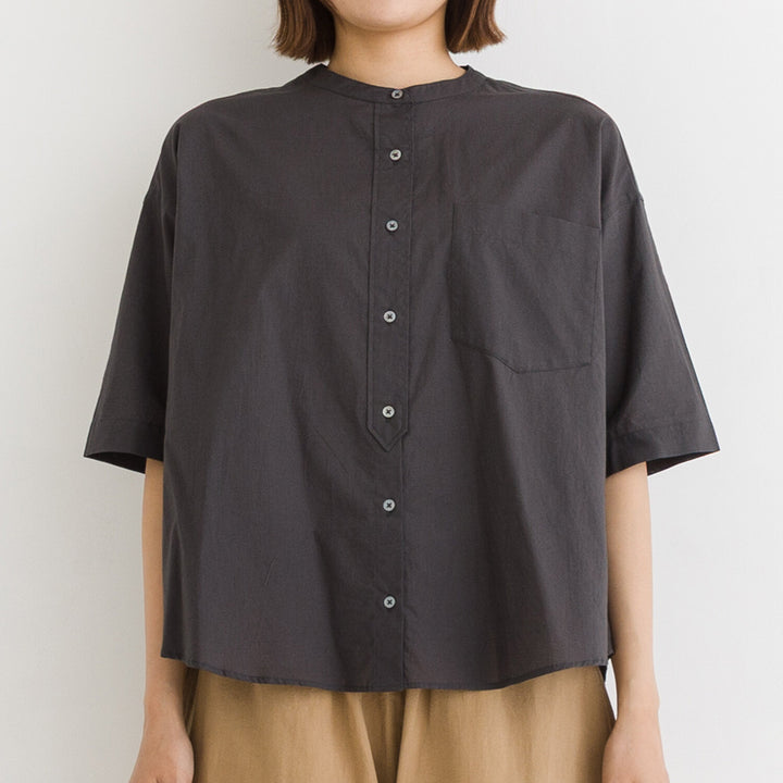 【kermu】純棉薄紗立領寬版襯衫 Japan E-Shop