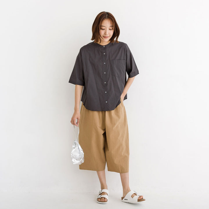 【kermu】純棉薄紗立領寬版襯衫 Japan E-Shop