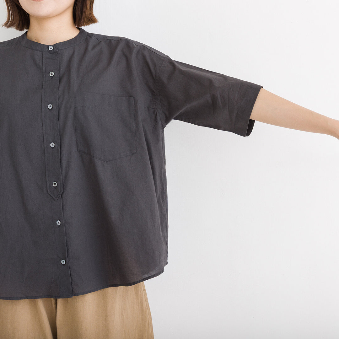 【kermu】純棉薄紗立領寬版襯衫 Japan E-Shop