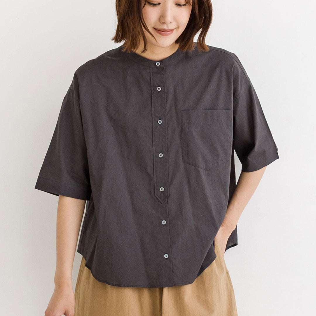 【kermu】純棉薄紗立領寬版襯衫 Japan E-Shop