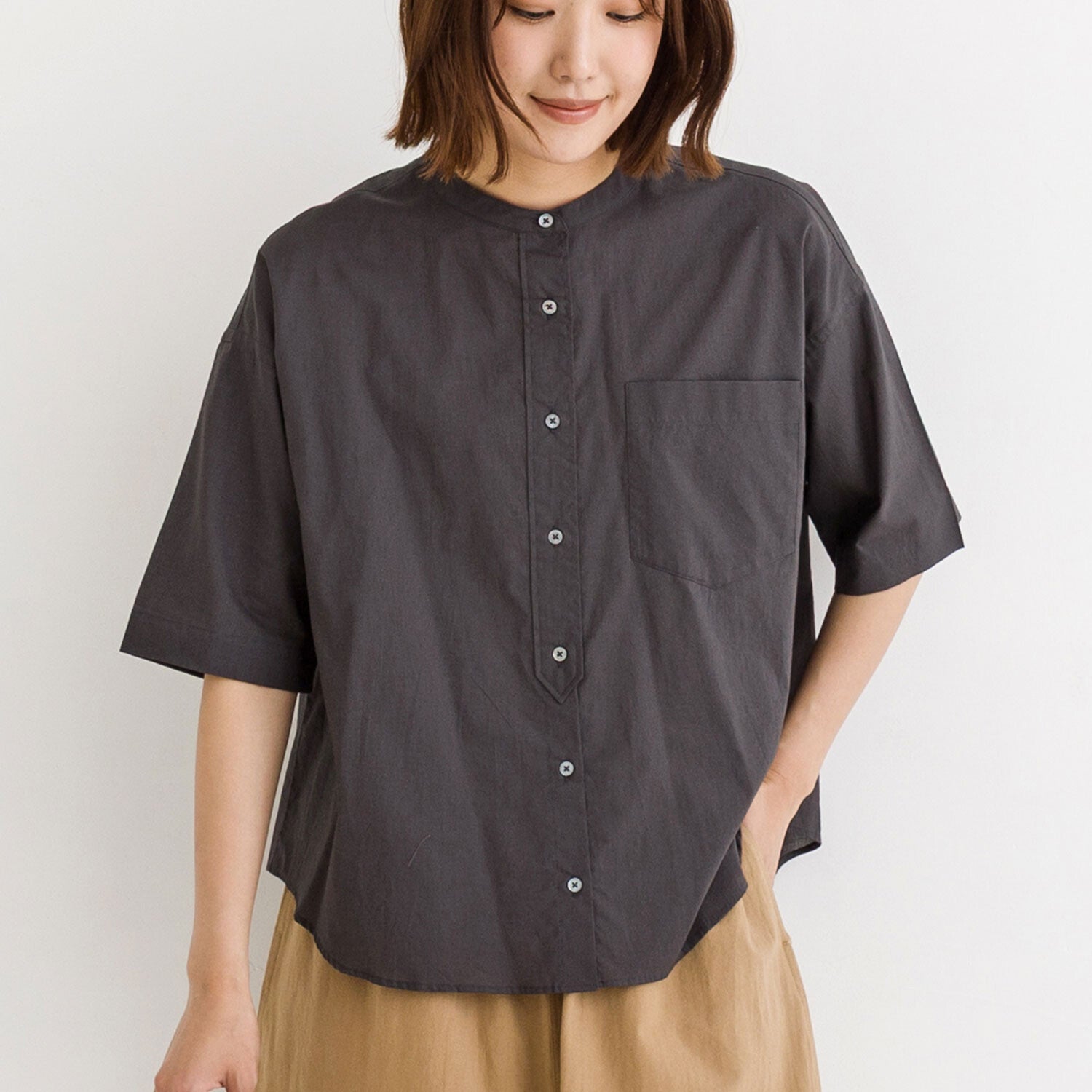 【kermu】純棉薄紗立領寬版襯衫 Japan E-Shop