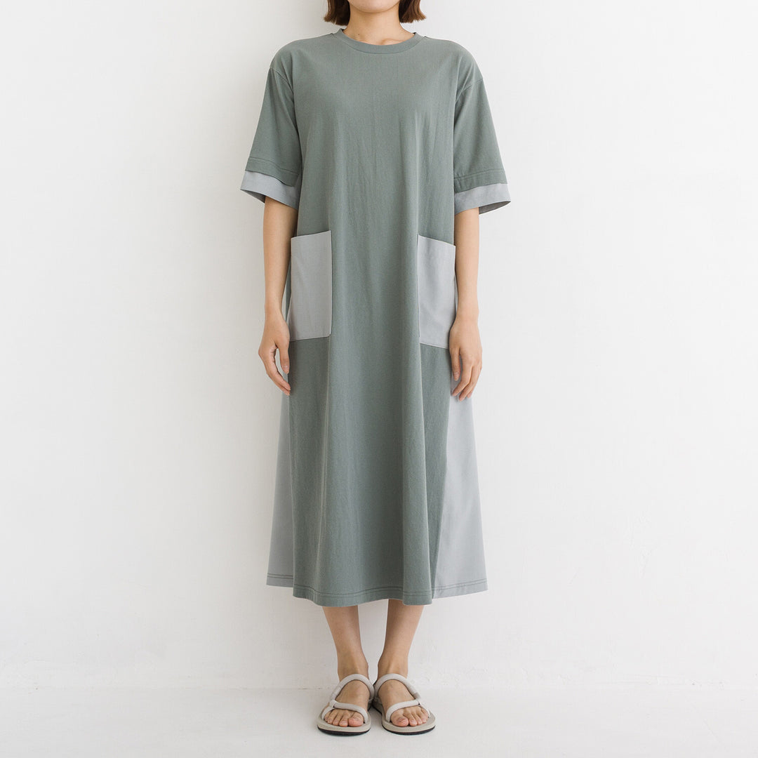 【kermu】涼感拼接傘襬口袋洋裝 Japan E-Shop