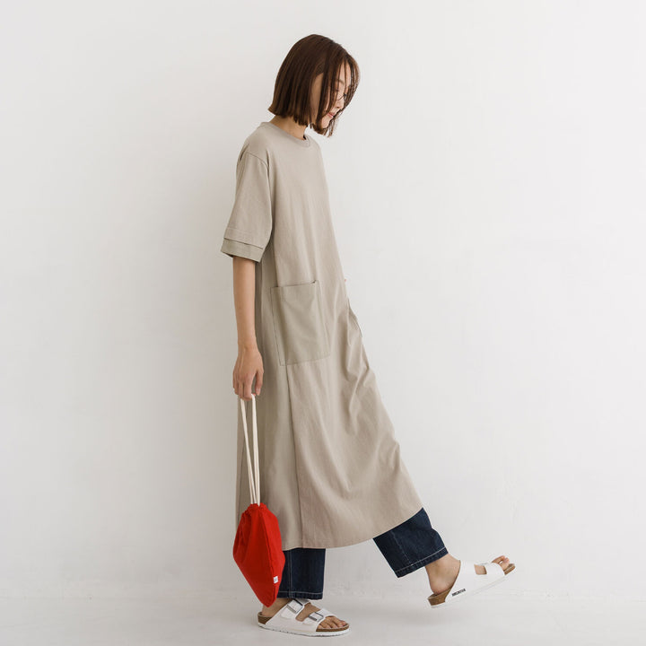 【kermu】涼感拼接傘襬口袋洋裝 Japan E-Shop