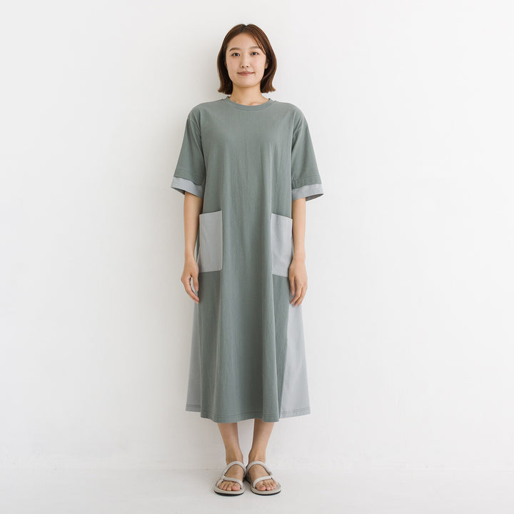 【kermu】涼感拼接傘襬口袋洋裝 Japan E-Shop