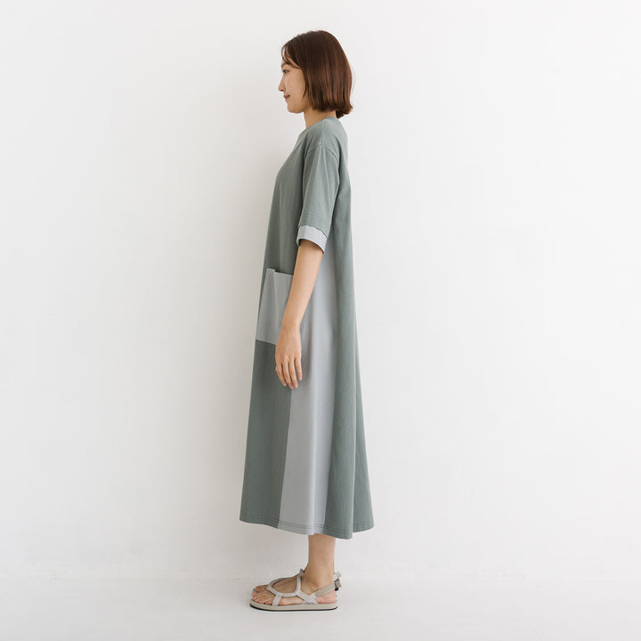 【kermu】涼感拼接傘襬口袋洋裝 Japan E-Shop