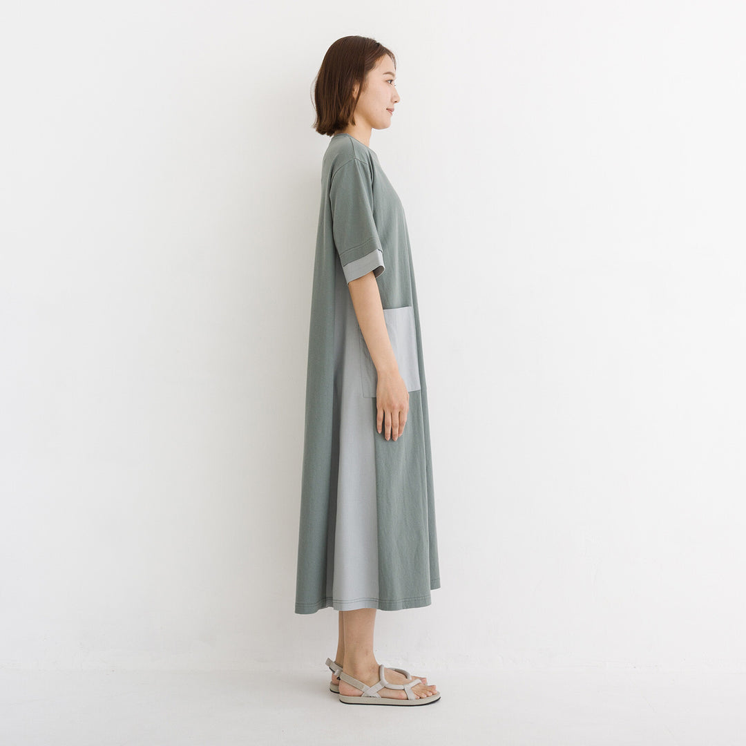 【kermu】涼感拼接傘襬口袋洋裝 Japan E-Shop