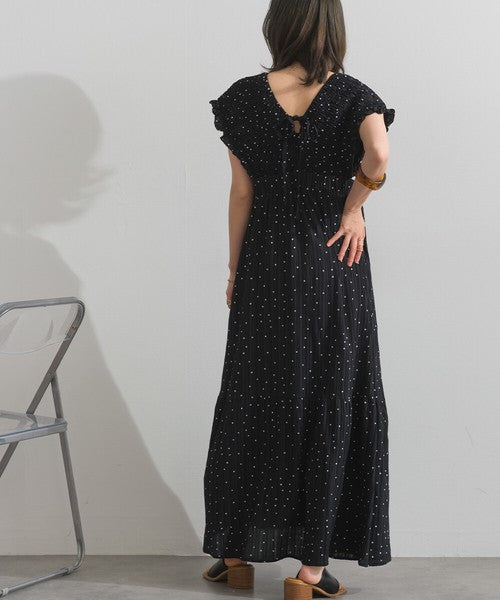 【春夏氣質首選】ELENCARE DUE 點點印花緹花後綁帶褶皺連身裙 Japan E-Shop