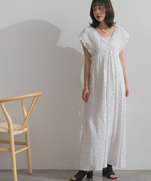 【春夏氣質首選】ELENCARE DUE 點點印花緹花後綁帶褶皺連身裙 Japan E-Shop