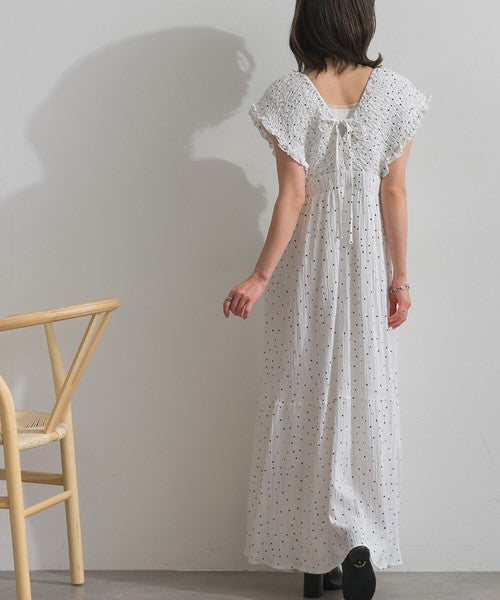 【春夏氣質首選】ELENCARE DUE 點點印花緹花後綁帶褶皺連身裙 Japan E-Shop