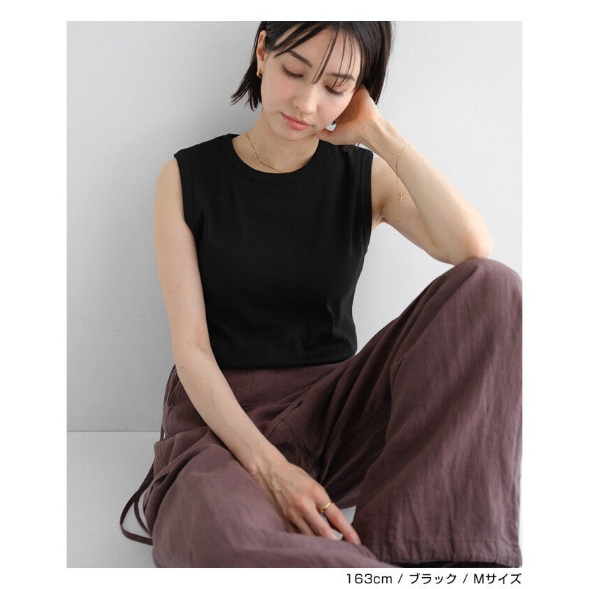 【evernavy】棉混紡羅紋圓領背心 寬肩修身版型 Japan E-Shop