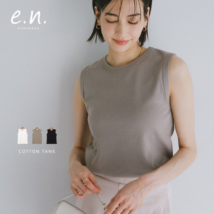 【evernavy】棉混紡羅紋圓領背心 寬肩修身版型 Japan E-Shop