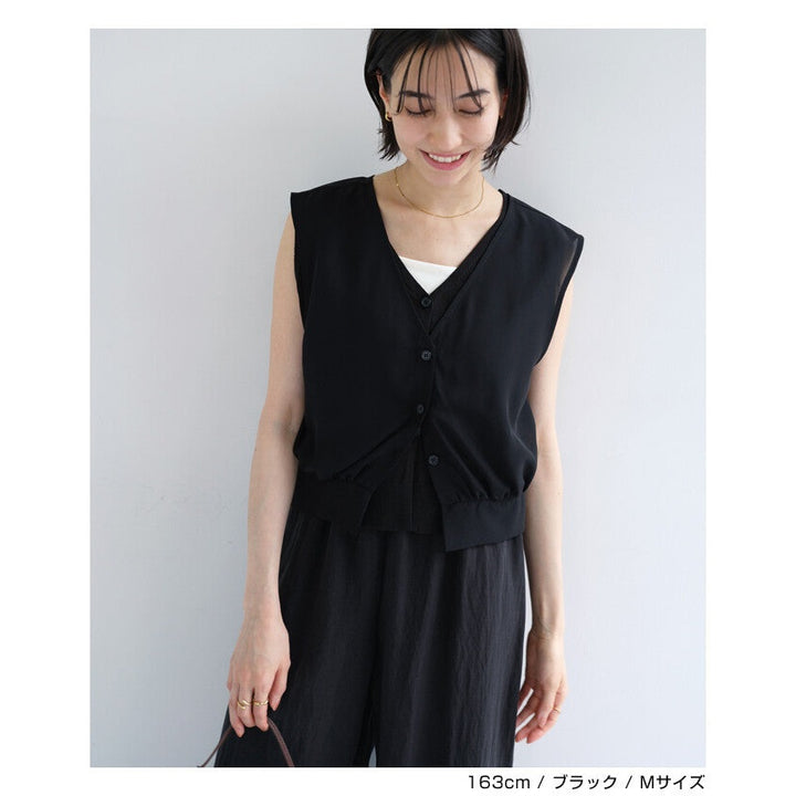 【evernavy】雪紡透膚背心＋乾爽針織背心兩件套 Japan E-Shop