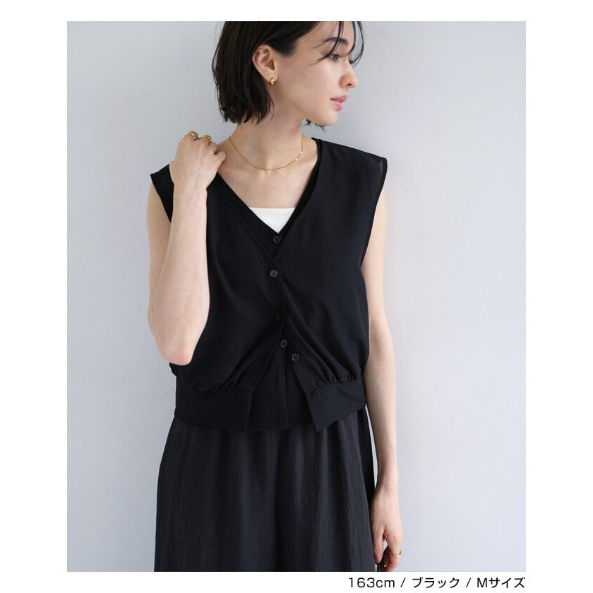 【evernavy】雪紡透膚背心＋乾爽針織背心兩件套 Japan E-Shop