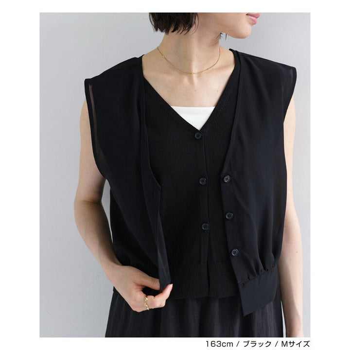 【evernavy】雪紡透膚背心＋乾爽針織背心兩件套 Japan E-Shop