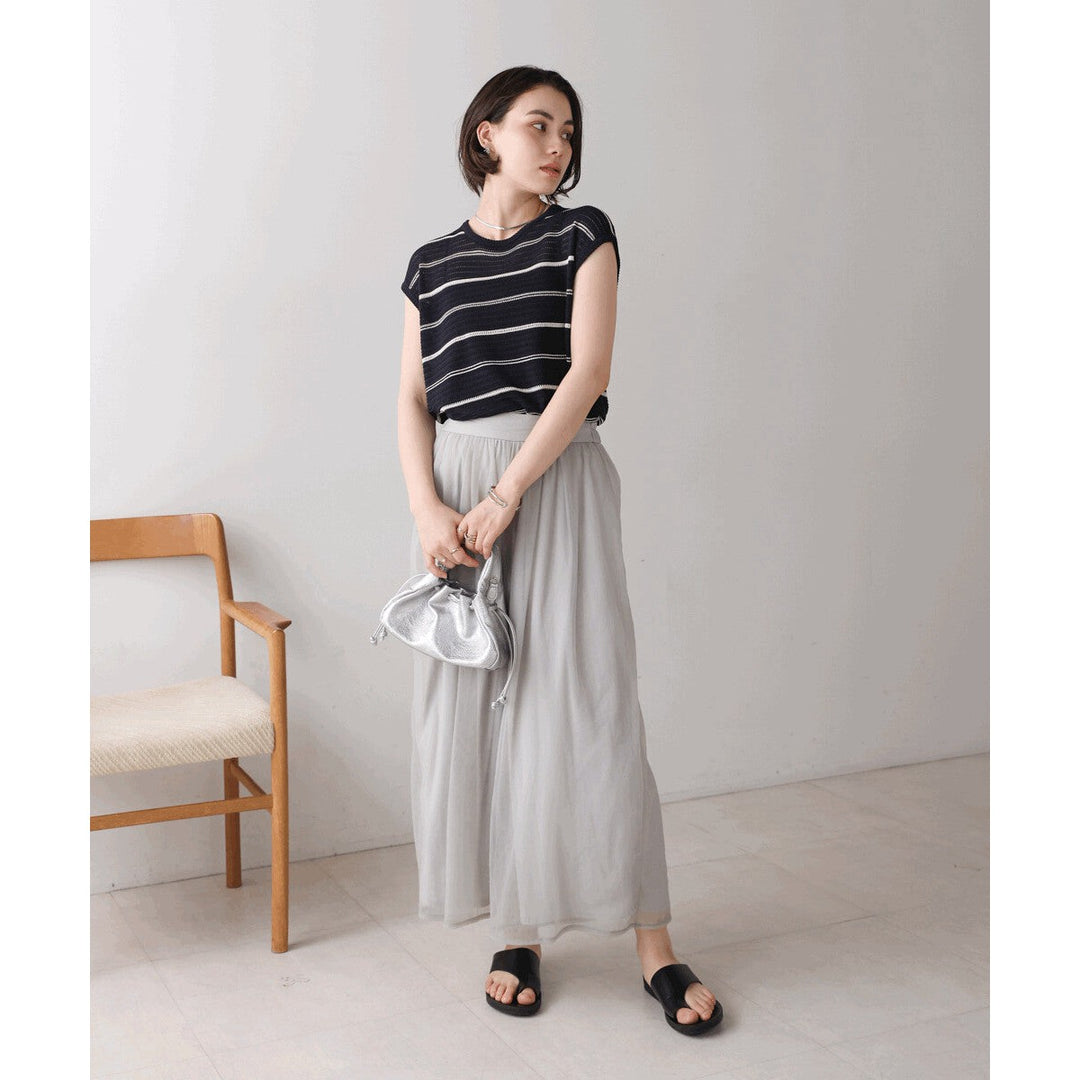 【Bou Jeloud】亞麻混紡透膚條紋針織背心 顏色