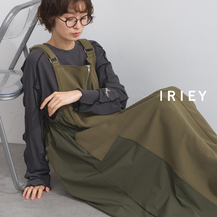 【iriey】TR彈力打褶 尼龍拼接 A字吊帶連身裙 Japan E-Shop