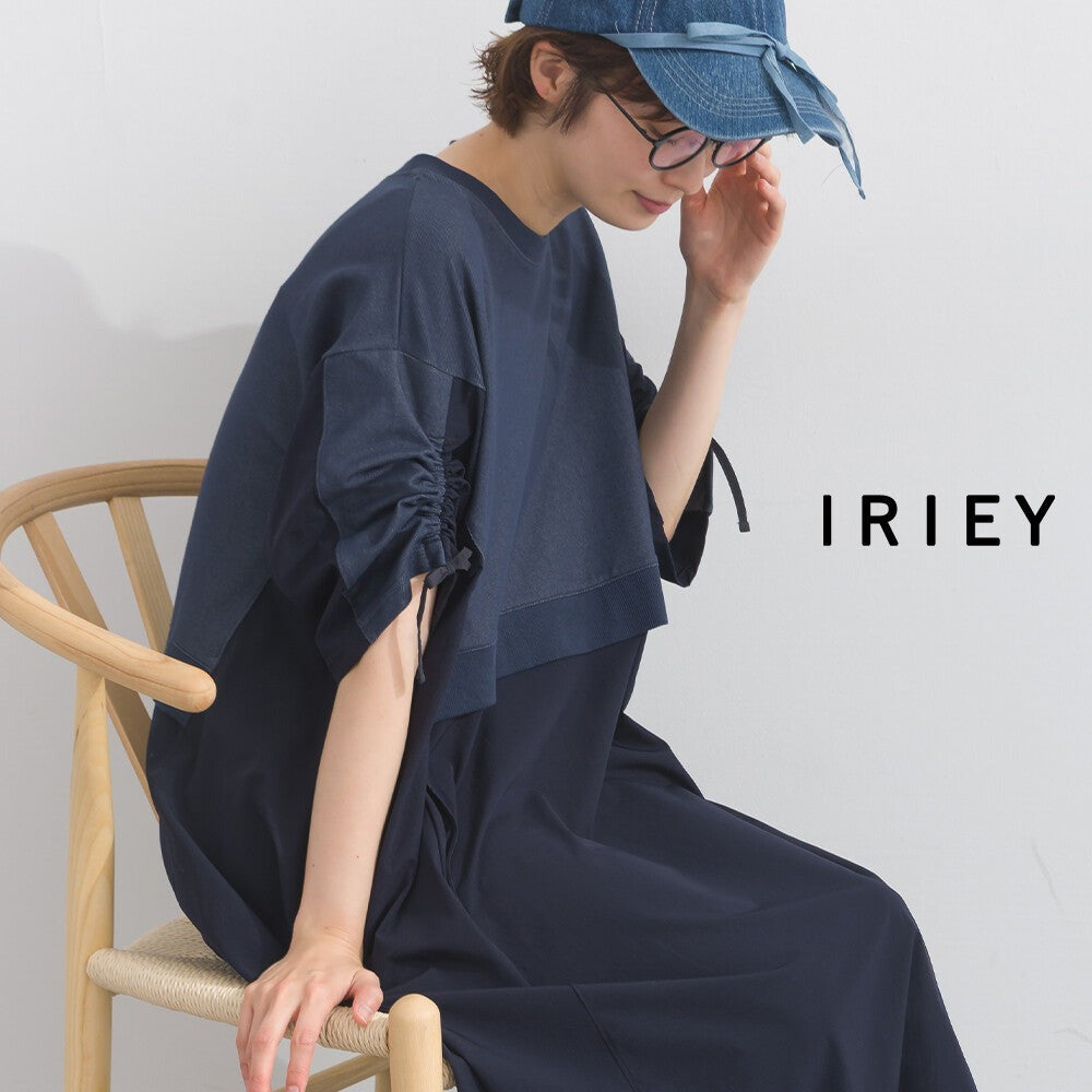 【iriey】防風異材質拼接 袖口縮褶抽繩 寬擺長版連身裙 Japan E-Shop