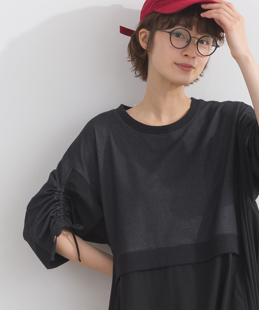 【iriey】防風異材質拼接 袖口縮褶抽繩 寬擺長版連身裙 Japan E-Shop