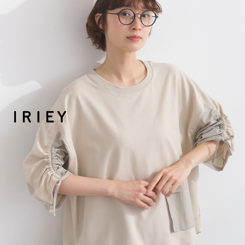 【iriey】防風異材質拼接 袖口縮褶翻蓋口袋 寬鬆套頭上衣 Japan E-Shop