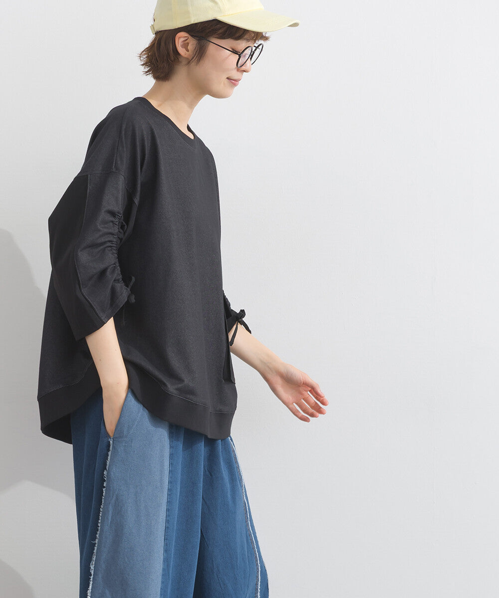 【iriey】防風異材質拼接 袖口縮褶翻蓋口袋 寬鬆套頭上衣 Japan E-Shop