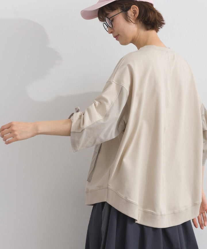 【iriey】防風異材質拼接 袖口縮褶翻蓋口袋 寬鬆套頭上衣 Japan E-Shop