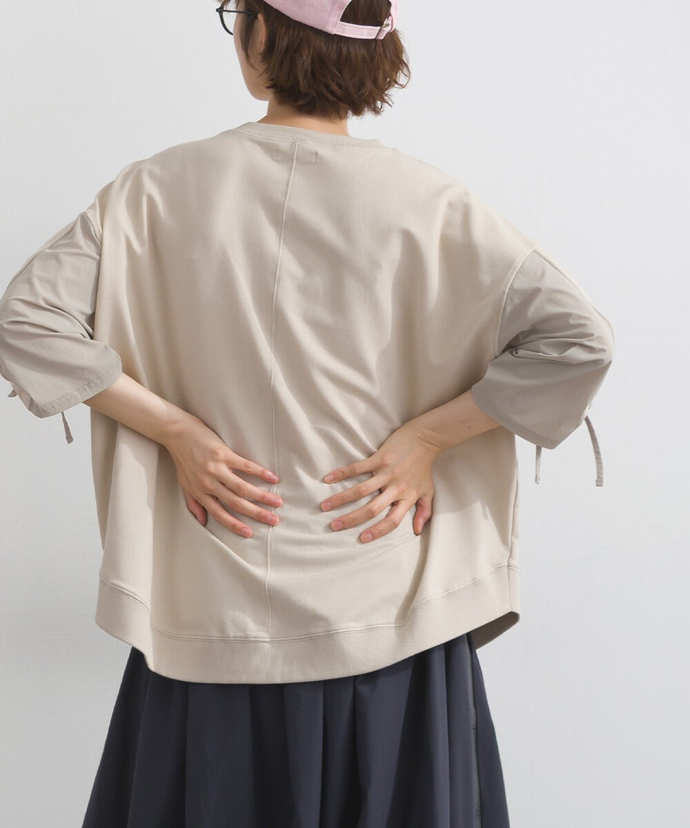【iriey】防風異材質拼接 袖口縮褶翻蓋口袋 寬鬆套頭上衣 Japan E-Shop