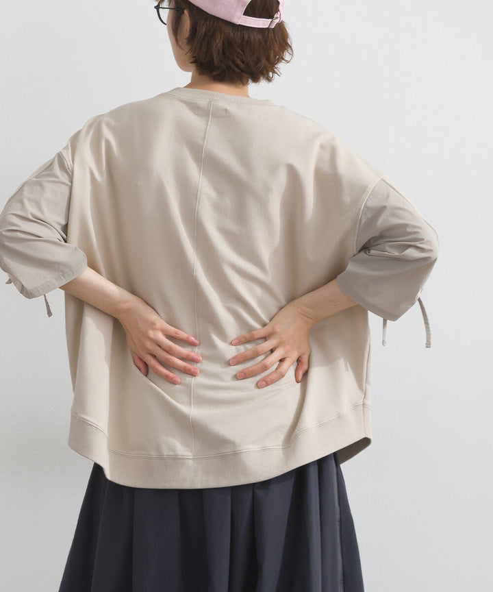 【iriey】防風異材質拼接 袖口縮褶翻蓋口袋 寬鬆套頭上衣 Japan E-Shop