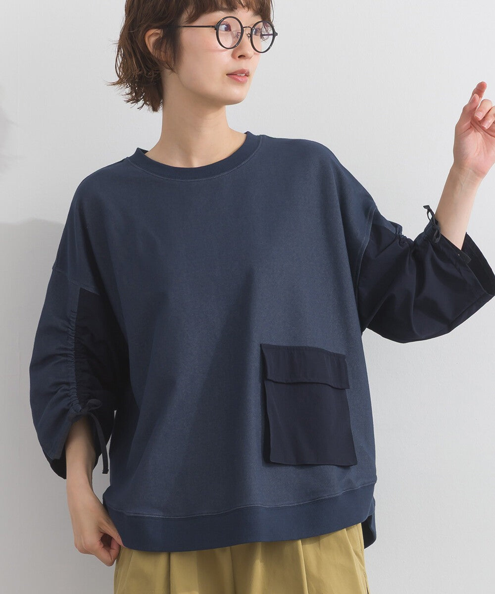 【iriey】防風異材質拼接 袖口縮褶翻蓋口袋 寬鬆套頭上衣 Japan E-Shop