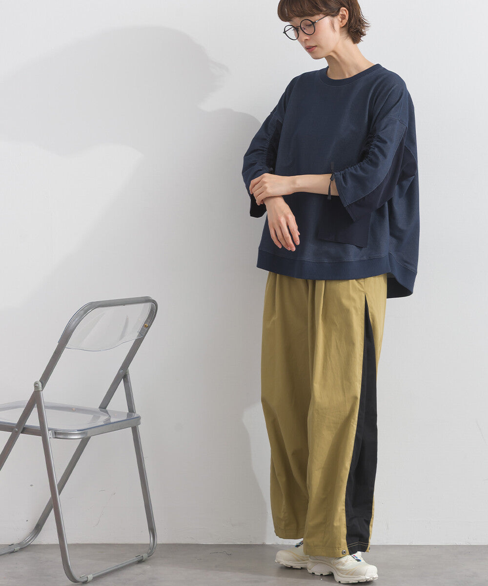 【iriey】防風異材質拼接 袖口縮褶翻蓋口袋 寬鬆套頭上衣 Japan E-Shop
