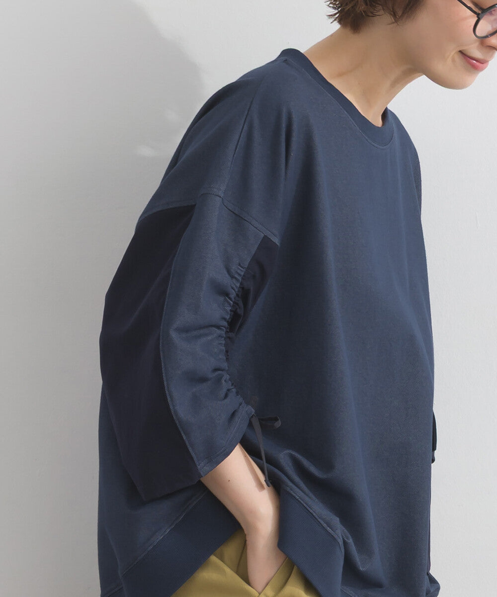 【iriey】防風異材質拼接 袖口縮褶翻蓋口袋 寬鬆套頭上衣 Japan E-Shop