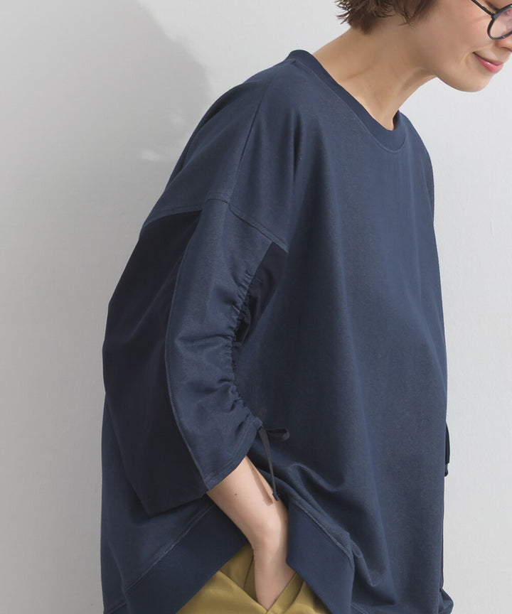 【iriey】防風異材質拼接 袖口縮褶翻蓋口袋 寬鬆套頭上衣 Japan E-Shop