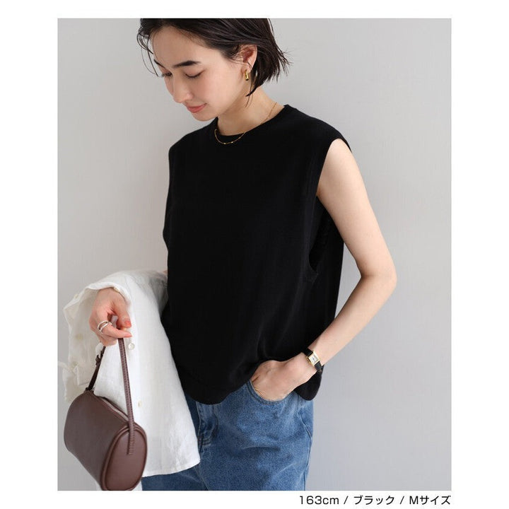 【evernavy】100%棉高密度針織背心 寬鬆圓領 Japan E-Shop
