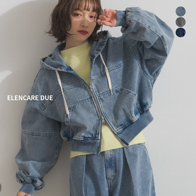 【春秋必備】ELENCARE DUE 10oz CTR丹寧雙拉鍊連帽外套