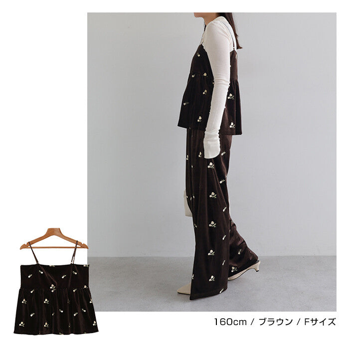 【Alma Design】小花刺繡絲絨削肩背心 質感內搭首選 顏色