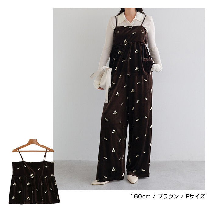 【Alma Design】小花刺繡絲絨削肩背心 質感內搭首選 顏色