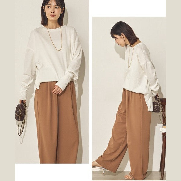 Sans Souci 日系彈力羅紋弧形下擺長袖上衣 舒適修身百搭款 Japan E-Shop