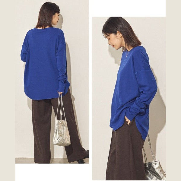 Sans Souci 日系彈力羅紋弧形下擺長袖上衣 舒適修身百搭款 Japan E-Shop