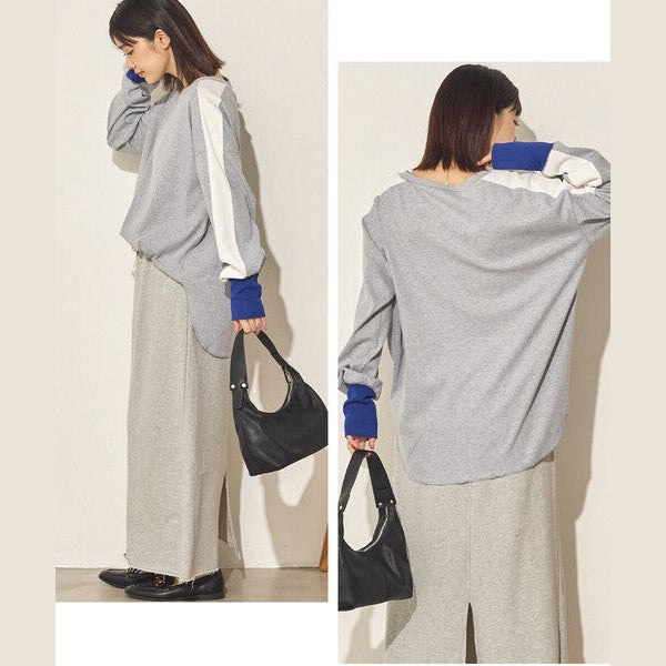 Sans Souci 日系彈力羅紋弧形下擺長袖上衣 舒適修身百搭款 Japan E-Shop