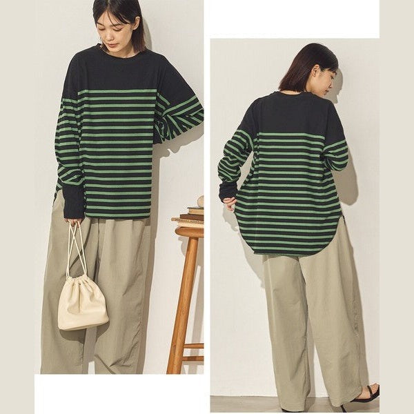 Sans Souci 日系彈力羅紋弧形下擺長袖上衣 舒適修身百搭款 Japan E-Shop