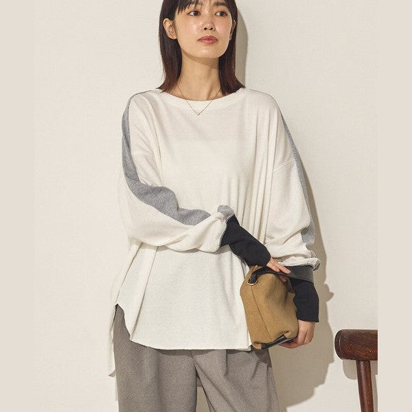 Sans Souci 日系彈力羅紋弧形下擺長袖上衣 舒適修身百搭款 Japan E-Shop